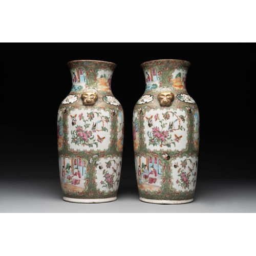 449 - Two Chinese Canton famille rose vases mounted as lamps, a pair of vases and a bronze-mounted bowl, 1... 