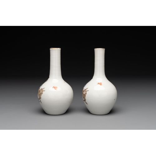 456 - A pair of Chinese famille rose 'Lan Caihe' bottle vases, 19th C.H.: 14 cm