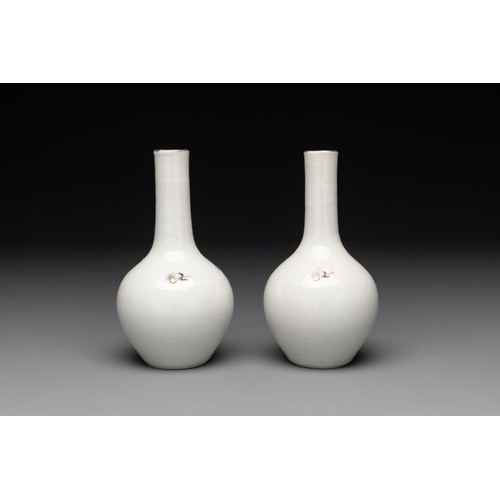 456 - A pair of Chinese famille rose 'Lan Caihe' bottle vases, 19th C.H.: 14 cm