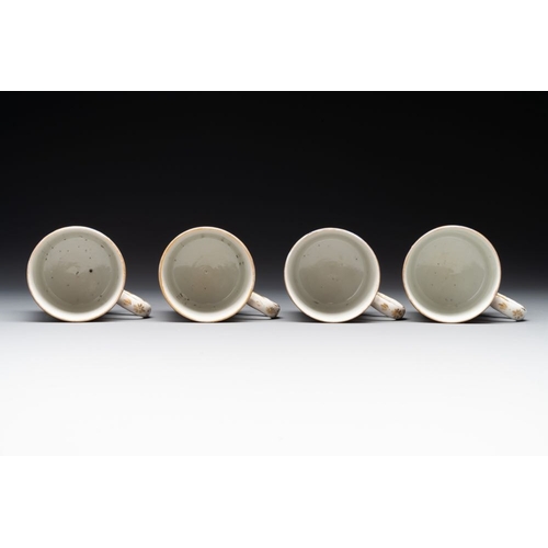 463 - Four Chinese export 'EHA' monogrammed 'landscape' cups and saucers, Jiaqing, ca. 1800Dia.: 16 cm (ea... 