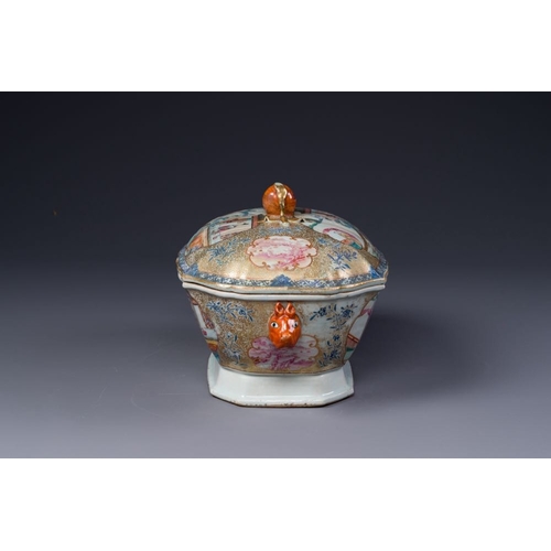 466 - A Chinese Canton famille rose 'mandarin subject' tureen, cover and stand, QianlongL.: 35,5 cm - H.: ... 