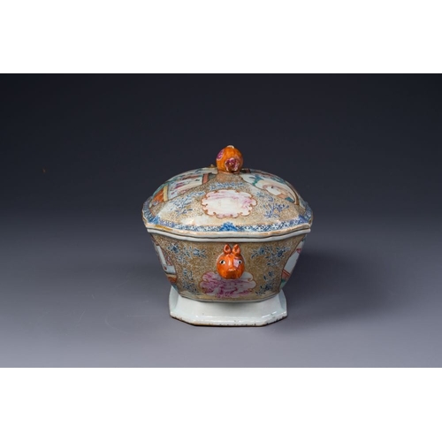 466 - A Chinese Canton famille rose 'mandarin subject' tureen, cover and stand, QianlongL.: 35,5 cm - H.: ... 