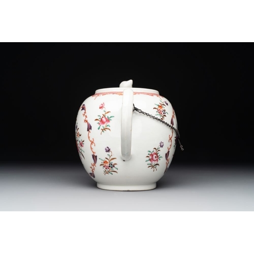 469 - A Chinese famille rose 'Lowestoft' teapot, a plate, three cups and nine saucers, QianlongL.: 23 cm -... 