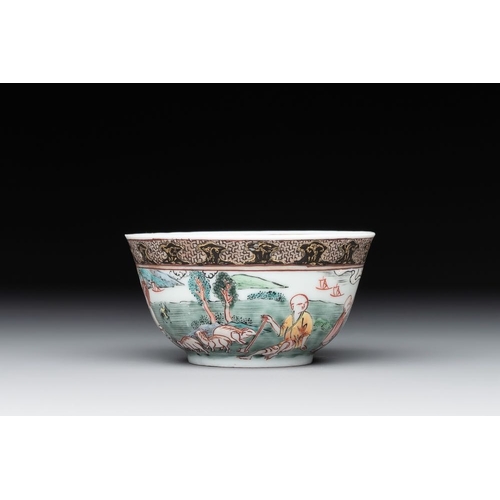 482 - A fine Chinese famille rose 'apple pickers' cup and saucer, YongzhengDia.: 11,7 cm (the saucer)Dia.:... 