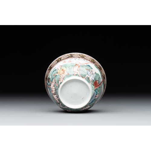 482 - A fine Chinese famille rose 'apple pickers' cup and saucer, YongzhengDia.: 11,7 cm (the saucer)Dia.:... 