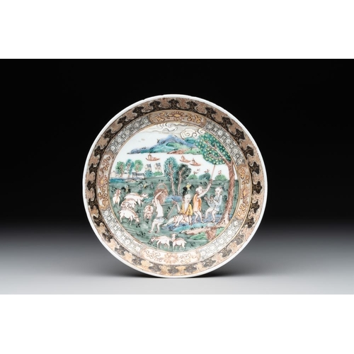 482 - A fine Chinese famille rose 'apple pickers' cup and saucer, YongzhengDia.: 11,7 cm (the saucer)Dia.:... 