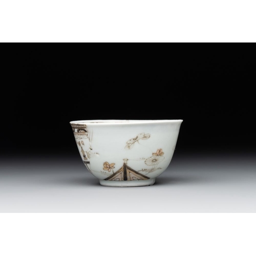 493 - A fine Chinese gilt-decorated grisaille 'Xi Xiang Ji' cup and saucer, YongzhengDia.: 12,1 cm (the sa... 