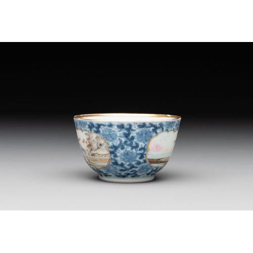 497 - A Chinese export famille rose cup and saucer with a herring merchant, QianlongDia.: 11,8 cm (the sau... 