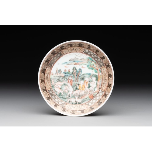 498 - A fine Chinese famille rose 'apple pickers' cup and saucer, YongzhengDia.: 11,7 cm (the saucer)Dia.:... 