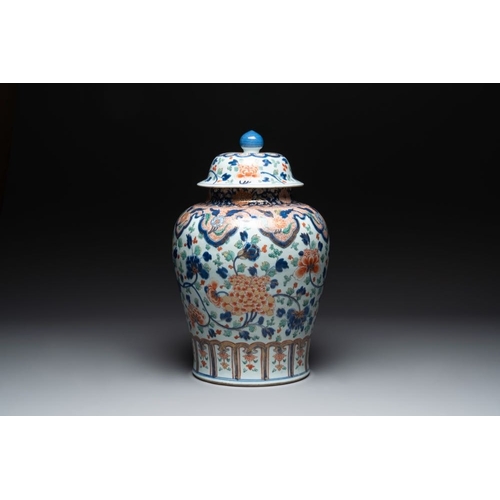 5 - A large Chinese verte-Imari 'peony scroll' vase and cover, KangxiH.: 59 cm (incl. cover)... 