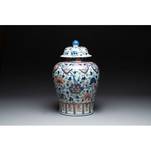 5 - A large Chinese verte-Imari 'peony scroll' vase and cover, KangxiH.: 59 cm (incl. cover)... 