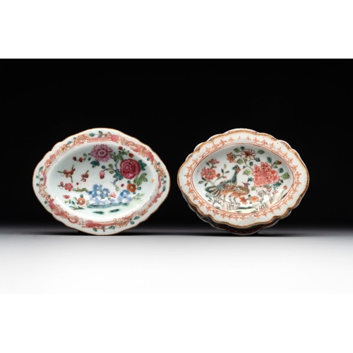 511 - A rare Chinese crown-monogrammed salt and two fine famille rose salts, QianlongDim.: 8,5 x 6,8 x 3,8... 