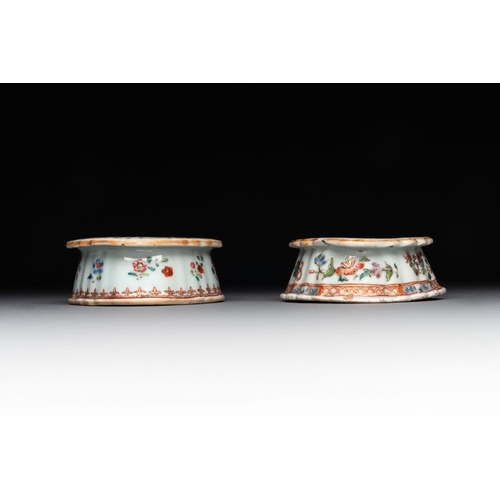 511 - A rare Chinese crown-monogrammed salt and two fine famille rose salts, QianlongDim.: 8,5 x 6,8 x 3,8... 