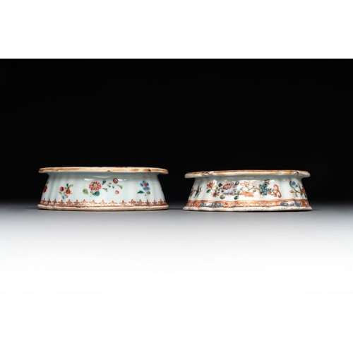 511 - A rare Chinese crown-monogrammed salt and two fine famille rose salts, QianlongDim.: 8,5 x 6,8 x 3,8... 