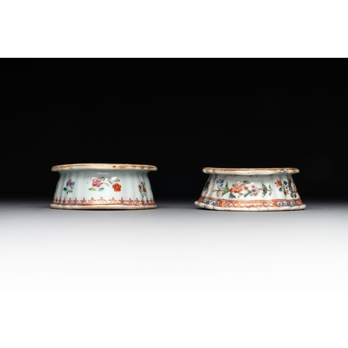 511 - A rare Chinese crown-monogrammed salt and two fine famille rose salts, QianlongDim.: 8,5 x 6,8 x 3,8... 