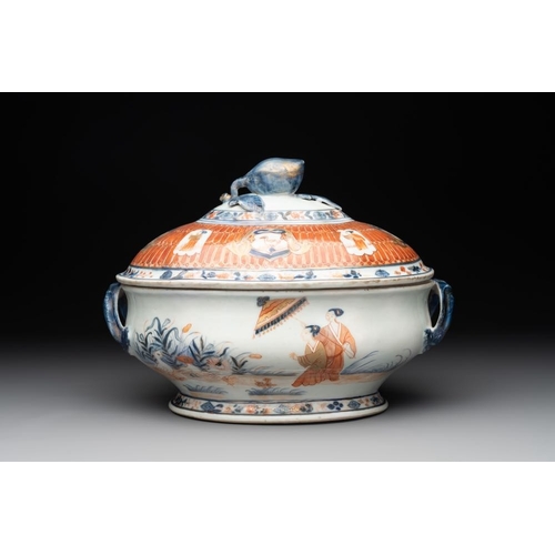 514 - A Chinese Imari-style 'Parasol Ladies' tureen and stand after Cornelis Pronk, Qianlong, ca. 1740L.: ... 