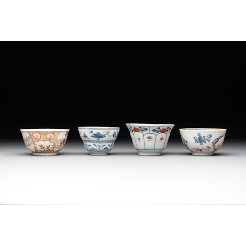 525 - A collection of 12 pieces Chinese famille rose, vert and Imari-style cups and saucers, Yongzheng/Qia... 