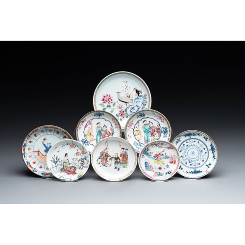 525 - A collection of 12 pieces Chinese famille rose, vert and Imari-style cups and saucers, Yongzheng/Qia... 