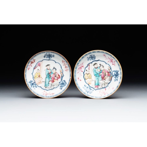 525 - A collection of 12 pieces Chinese famille rose, vert and Imari-style cups and saucers, Yongzheng/Qia... 