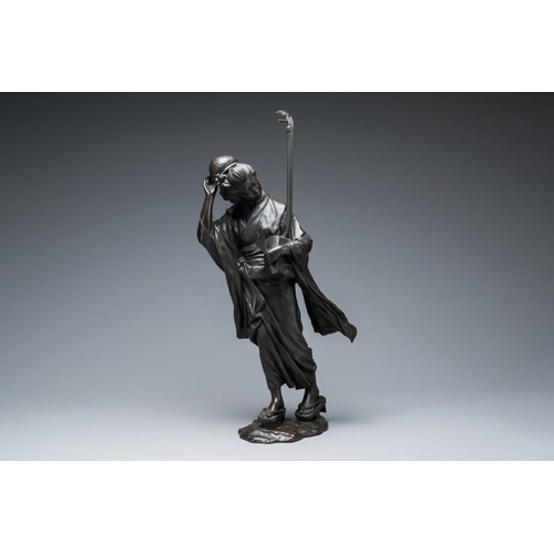 542 - A large Japanese bronze okimono of a musician, Sen Feng Sheng Zuo  mark, Meiji, 19th C.H.: 88 cm
Wei... 