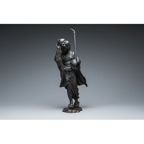 542 - A large Japanese bronze okimono of a musician, Sen Feng Sheng Zuo  mark, Meiji, 19th C.H.: 88 cm
Wei... 