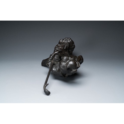 542 - A large Japanese bronze okimono of a musician, Sen Feng Sheng Zuo  mark, Meiji, 19th C.H.: 88 cm
Wei... 