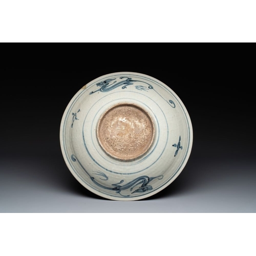 55 - A Chinese Swatow blue and white 'kylin' dish, MingDia.: 38 cm