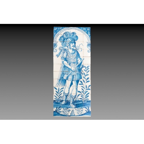 554 - A rare and very large blue and white Dutch Delft 60-piece tile mural depicting Hannibal, 17th C.Dim.... 