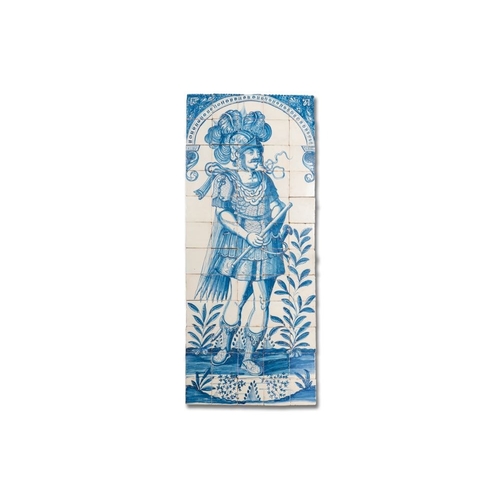 554 - A rare and very large blue and white Dutch Delft 60-piece tile mural depicting Hannibal, 17th C.Dim.... 