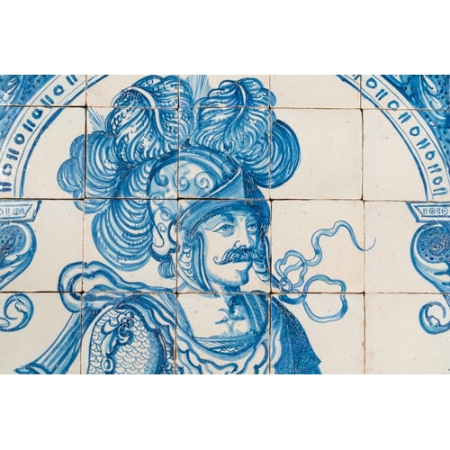 554 - A rare and very large blue and white Dutch Delft 60-piece tile mural depicting Hannibal, 17th C.Dim.... 