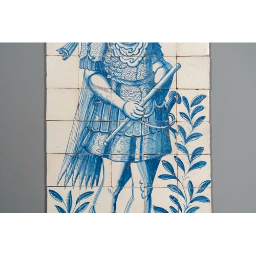 554 - A rare and very large blue and white Dutch Delft 60-piece tile mural depicting Hannibal, 17th C.Dim.... 