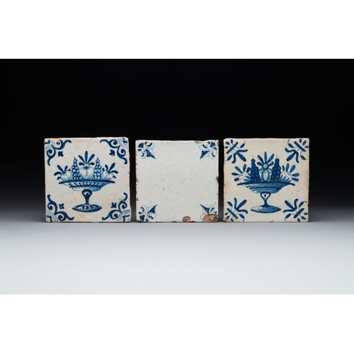 601 - A rare 'empty' blue and white Dutch Delft tile and two 'fruit bowl' tiles, 17th C.Dim.: ca. 13 x 13 ... 