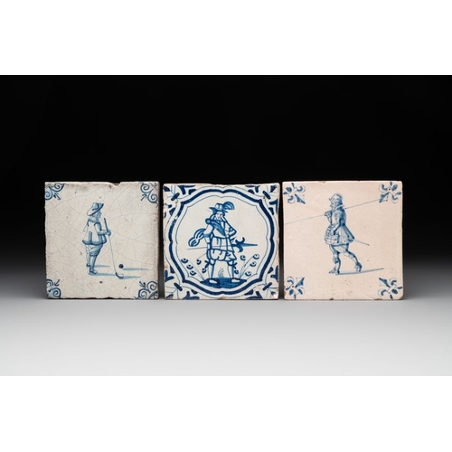 609 - Six blue and white Dutch Delft tiles with large figures, 17th C.Dim.: ca. 12,9 x 12,9 cm (each tile)... 