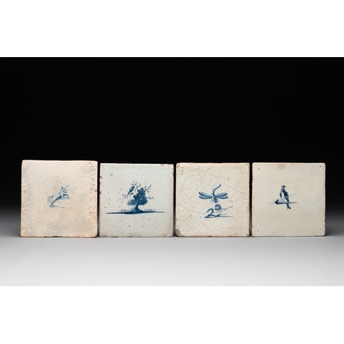 614 - Twelve blue and white Dutch Delft tiles without corner motifs, 17th C.Dim.: 12,9 x 13x 1,2 cm (the l... 