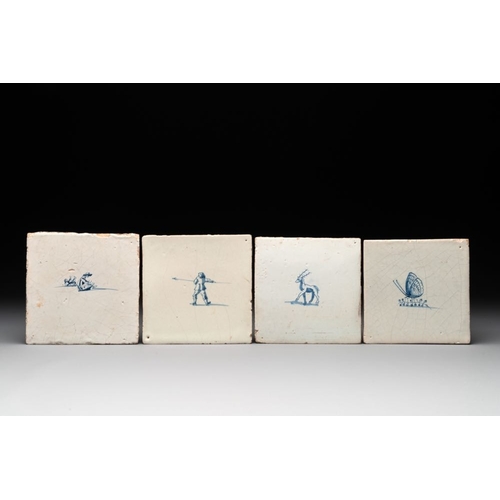 614 - Twelve blue and white Dutch Delft tiles without corner motifs, 17th C.Dim.: 12,9 x 13x 1,2 cm (the l... 