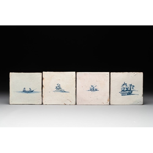 614 - Twelve blue and white Dutch Delft tiles without corner motifs, 17th C.Dim.: 12,9 x 13x 1,2 cm (the l... 