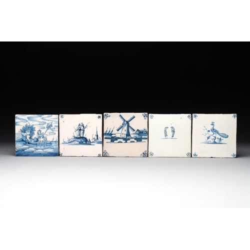 615 - Fourteen blue, white and manganese Dutch Delft tiles, 18th C.Dim.: 13,2 x 13,2 cm (the largest)Dim.:... 