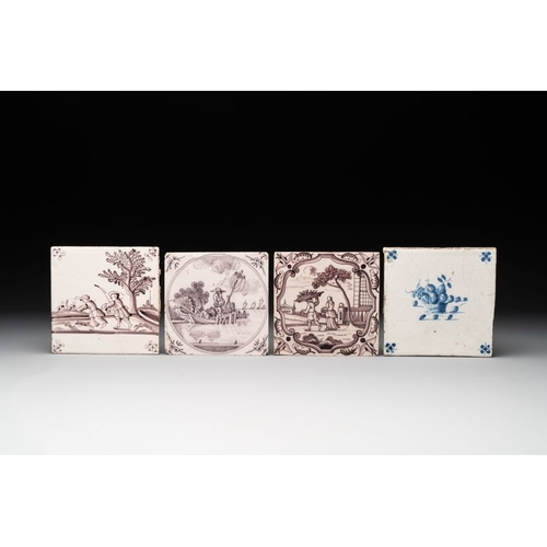 615 - Fourteen blue, white and manganese Dutch Delft tiles, 18th C.Dim.: 13,2 x 13,2 cm (the largest)Dim.:... 