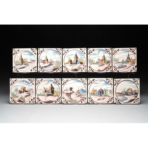 616 - Ten polychrome Dutch Delft 'medallion' 'landscape' tiles, 19th C.Dim.: ca. 13 x 13 x 0,8 cm
... 