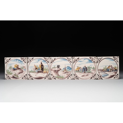 616 - Ten polychrome Dutch Delft 'medallion' 'landscape' tiles, 19th C.Dim.: ca. 13 x 13 x 0,8 cm
... 