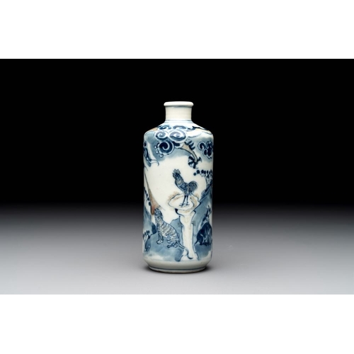 663 - A large Chinese blue, white and copper-red 'zodiac' snuff bottle, squirrel mark, 19th C.H.: 12 cm... 