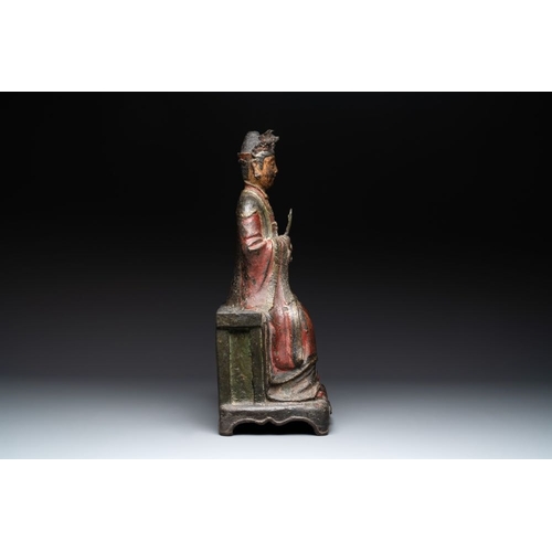 727 - A large Chinese polychrome-lacquered and gilt bronze Daoist immortal, 17th C.H.: 54 cm
Weight: 16,3 ... 