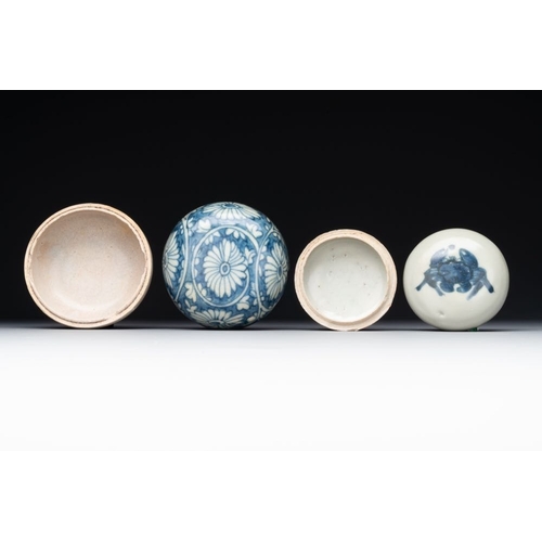 75 - A varied collection of 22 Chinese blue and white jarlets, covered boxes and miniature vases, MingH.:... 