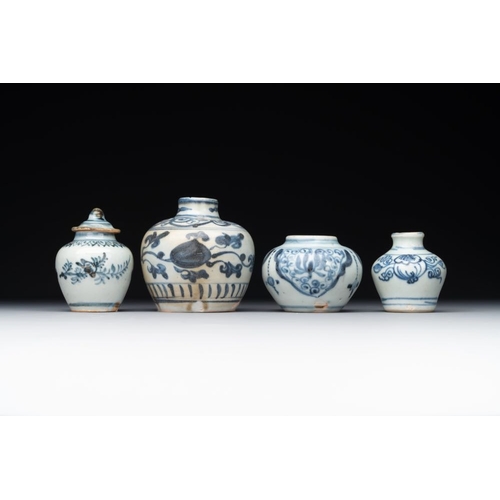 75 - A varied collection of 22 Chinese blue and white jarlets, covered boxes and miniature vases, MingH.:... 