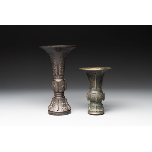 761 - A collection of six Chinese bronze wares, Yuan and laterH.: 25,5 cm(the tallest vase)H.: 14,5 cm(the... 