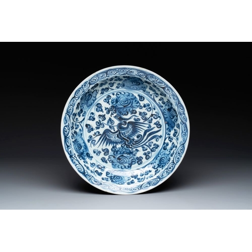 78 - A Chinese blue and white 'phoenix and peonies' dish, Hongzhi/ZhengdeDia.: 32 cm