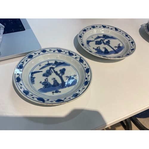 84 - Four Chinese blue and white plates, Wanli and late MingDia.: 15 cm (the largest)
Comprising a pair o... 