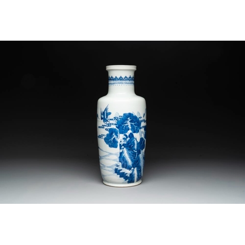 901 - A Chinese blue and white 'deer and crane' rouleau vase, KangxiH.: 45 cm