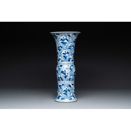 906 - A Chinese blue and white 'landscape' 'gu' vase, KangxiH.: 45 cm