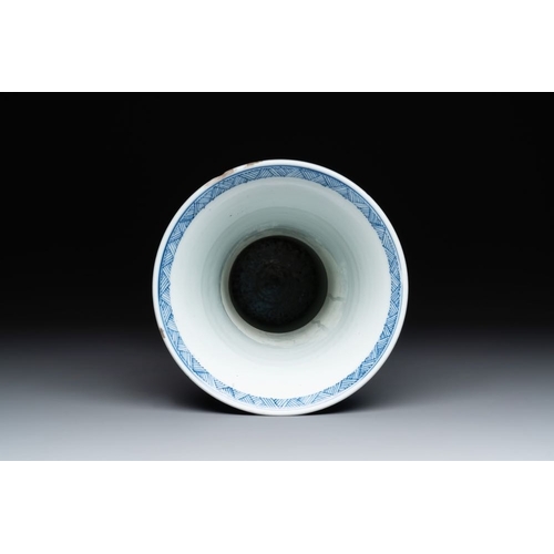 906 - A Chinese blue and white 'landscape' 'gu' vase, KangxiH.: 45 cm